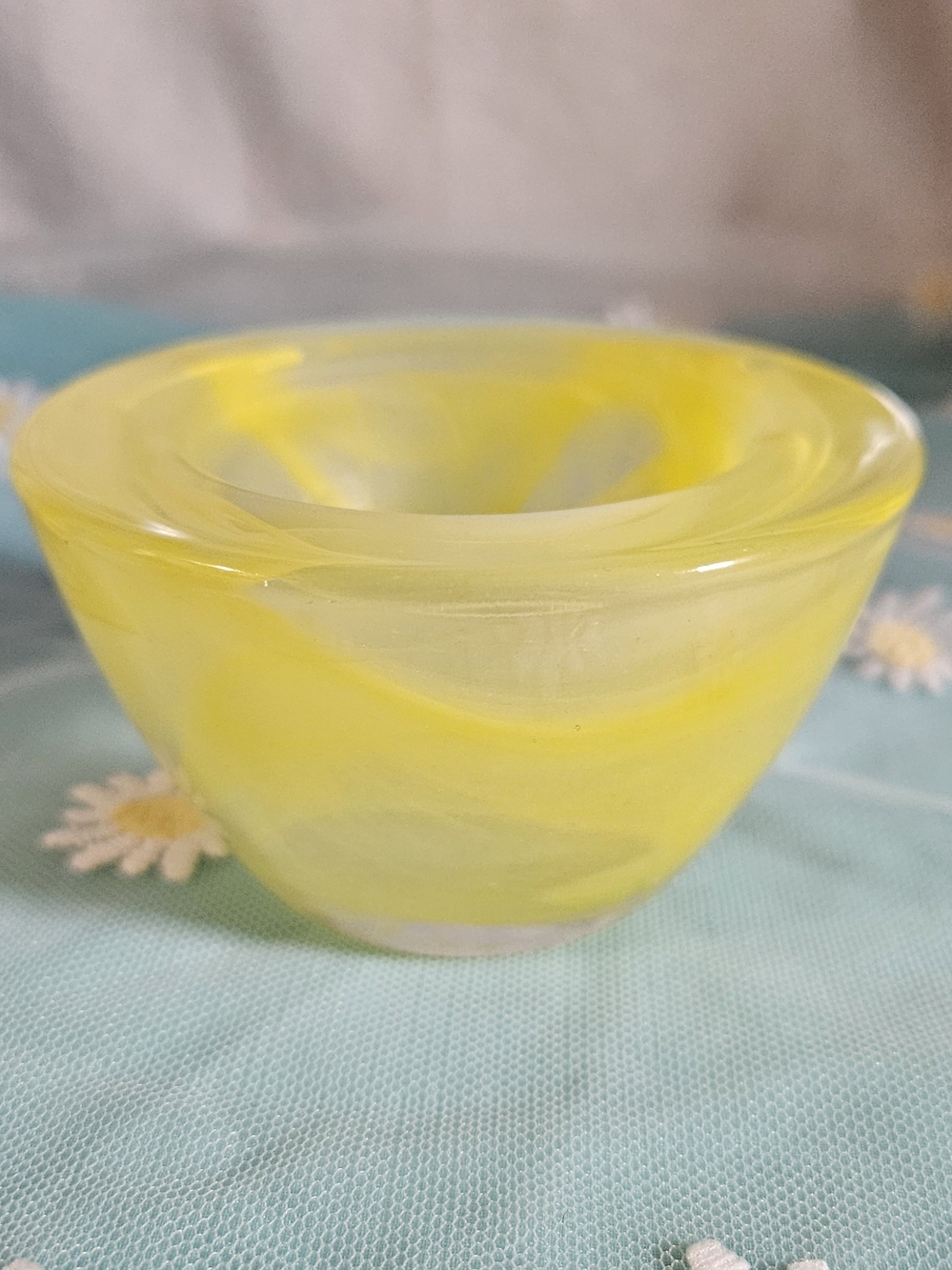 PartyLite Yellow Swirl Glass Votive Bowl